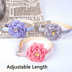 Floral Bowtie Pet Collar - Adjustable Camellia Flower Collar for Cats & Dogs