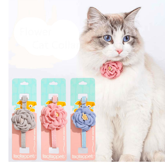 Floral Bowtie Pet Collar - Adjustable Camellia Flower Collar for Cats & Dogs