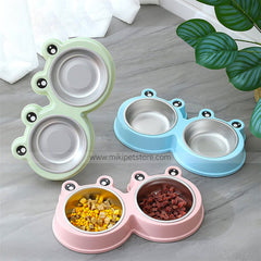Stainless Steel Double Pet Bowl – Food and Water Dish for Cats and puppy