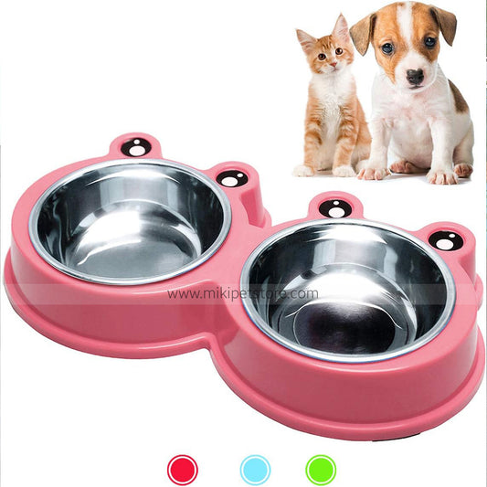 Stainless Steel Double Pet Bowl – Food and Water Dish for Cats and puppy