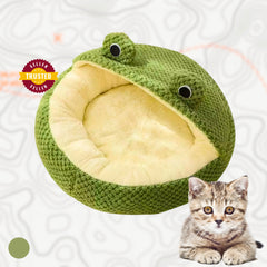 Round Plush Cat & Dog Bed Cartoon Frog Pet Cave