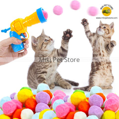 Interactive Pom Pom Balls & Launcher Gun Set for Cats – Fetch, Training, and Exercise Toy for Indoor Play