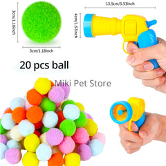 Interactive Pom Pom Balls & Launcher Gun Set for Cats – Fetch, Training, and Exercise Toy for Indoor Play