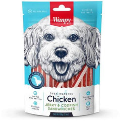 Wanpy Oven Roasted Dog Treat Chicken Jerky & Cod Fish Sandwiches 100gm