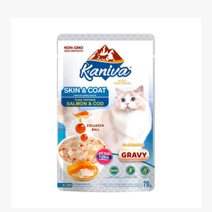 Kaniva Cat Pouch Skin & Coat with Tuna Topping Salmon & Cod in Gravy 70g