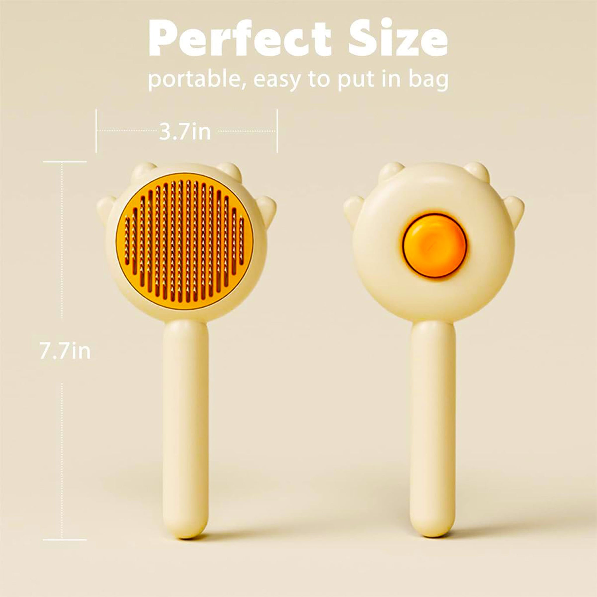 Compact and lightweight pet grooming brush shown in hand – easy to grip for daily use