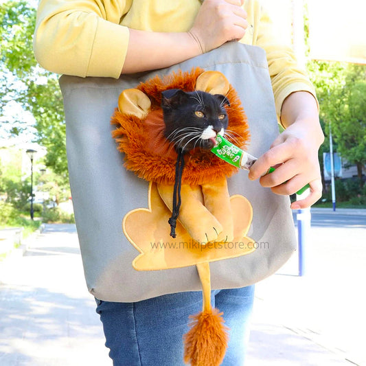 Fashion Lion Shaped Shoulder Bag Breathable Exposed Pet Canvas Bag Cat Dog -Tote Small Pet Bag