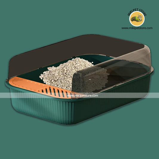 High-Sided Open Cat Litter Box – Anti-Splash, Easy-Clean with Sifting Scoop