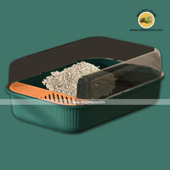 High-Sided Open Cat Litter Box – Anti-Splash, Easy-Clean with Sifting Scoop