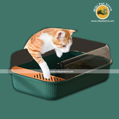 High-Sided Open Cat Litter Box – Anti-Splash, Easy-Clean with Sifting Scoop