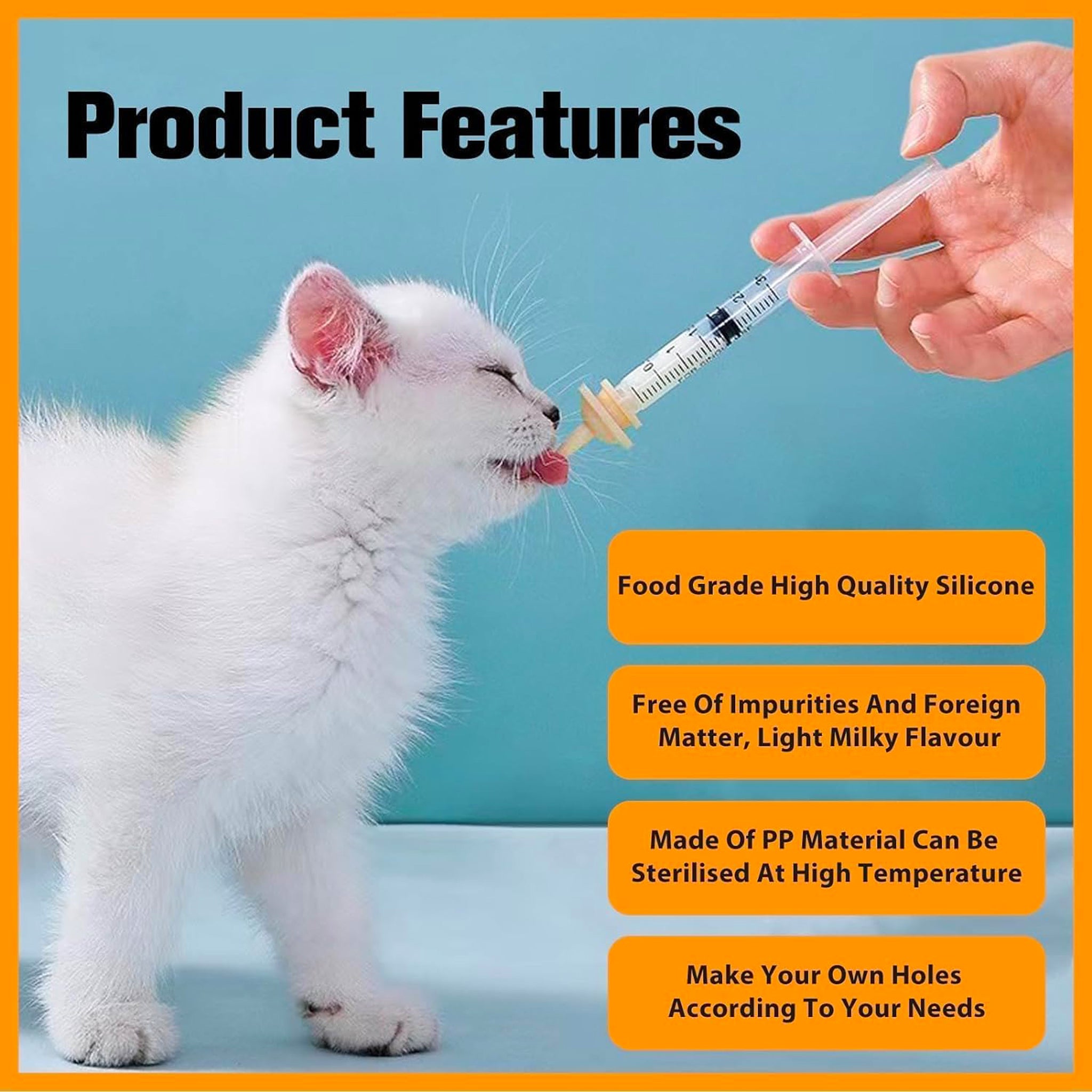 Pet nursing feeder with silicone nipple for newborn kittens, puppies, and small animals – 5ml bottle with pre-made hole