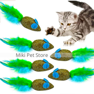 Catnip Mice Toy Furry Pet Play Mouse with Feather Tail