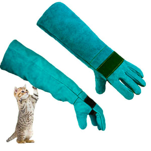 Anti Bite Leather Gloves Animal Handling Protective Gauntlets