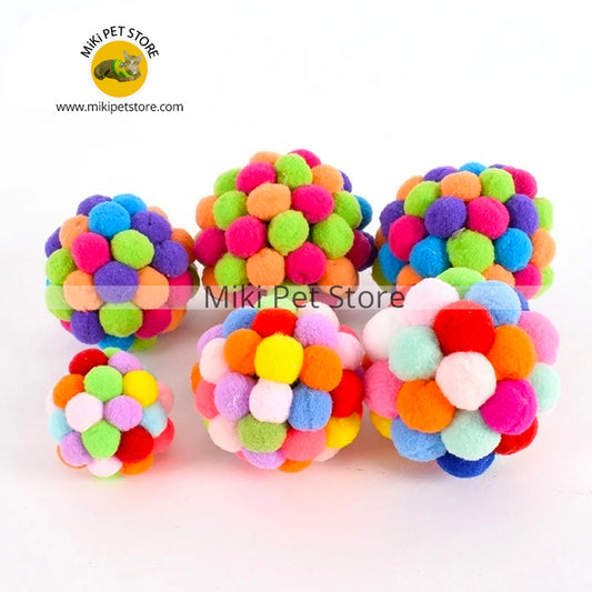 Cat Ball Toys with Bells Soft Colorful Pompom Ball