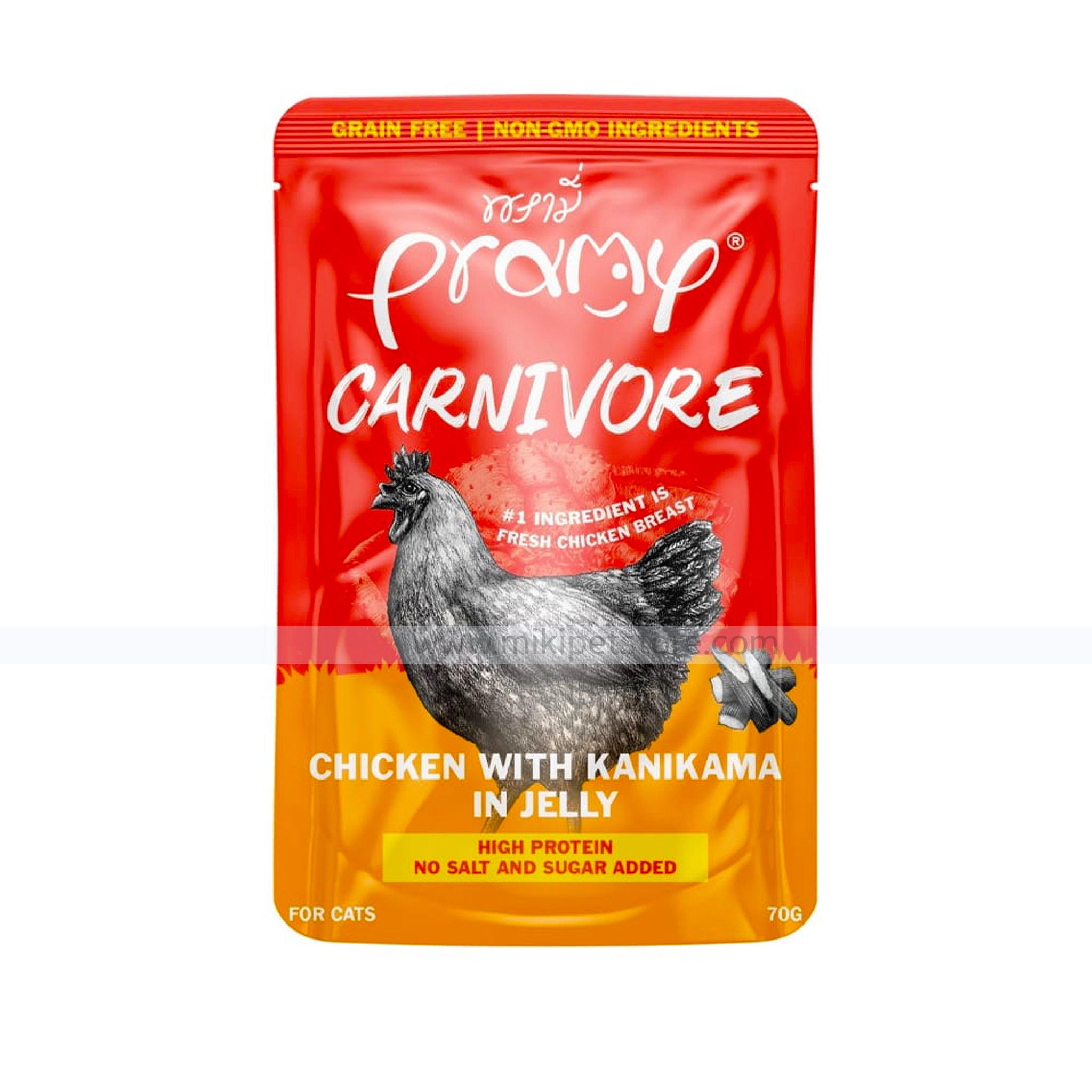 Pramy Carnivore Cat Pouch Chicken with Kanikama in Jelly – 70g