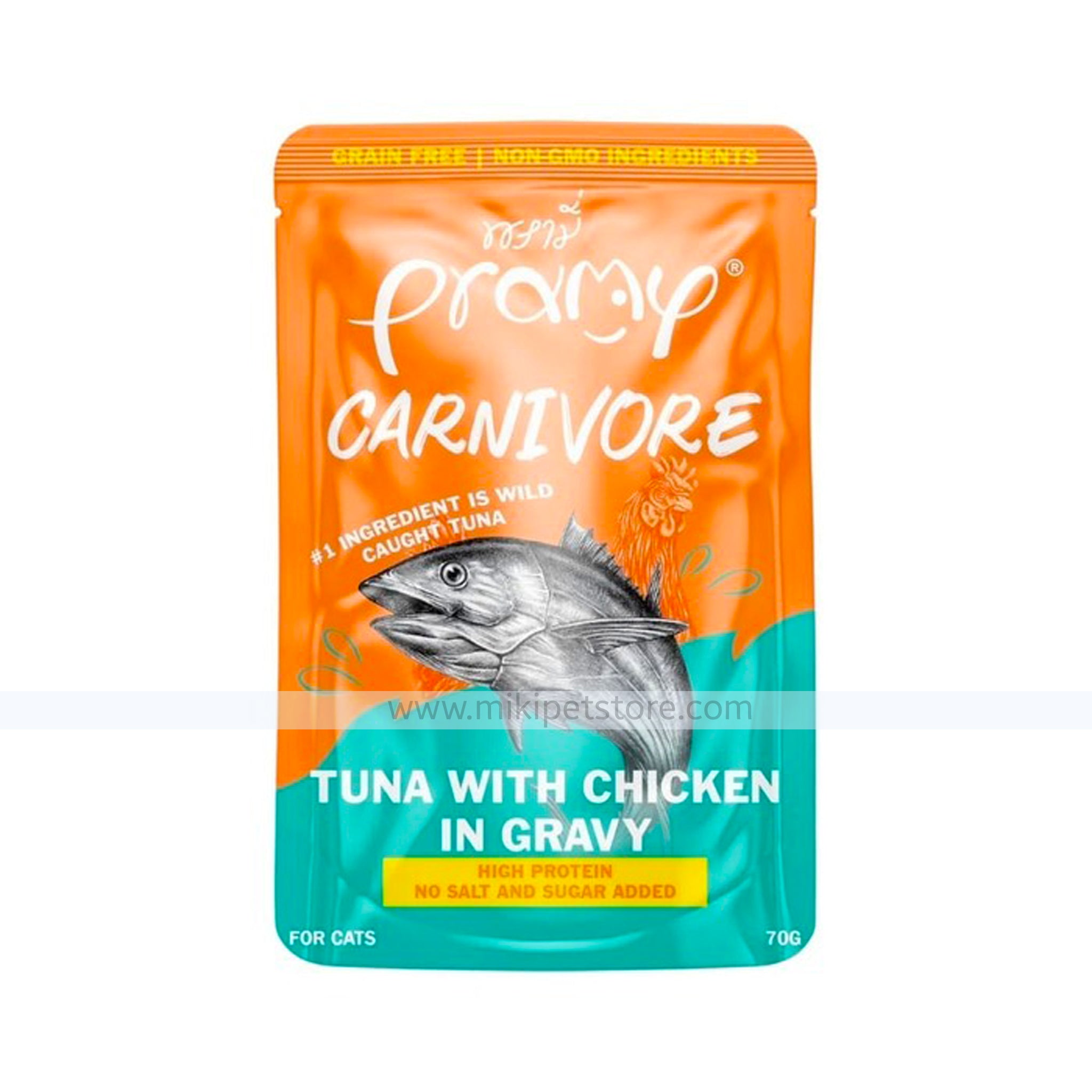 Pramy Carnivore Pouch Tuna with Chicken in Gravy for All Cats 70gm