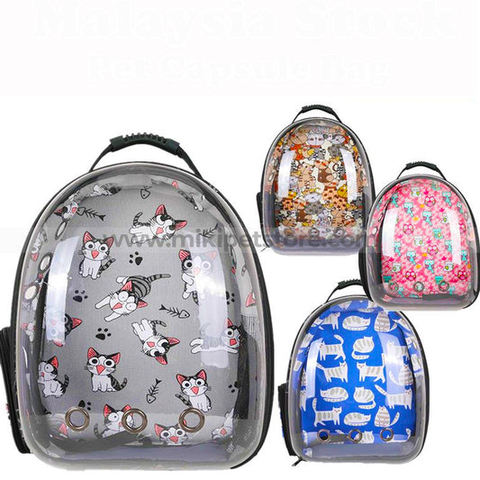 Breathable transparent space capsule cat carrier backpack for small pets, ideal for travel, hiking, and outdoor adventures