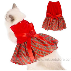 Pet Red Plaid Skirt Clothes For Cat & Puppies