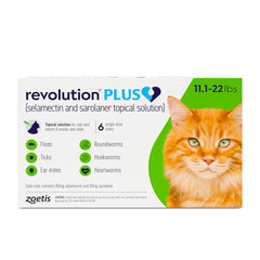 Revolution Plus Spot On (Selamectin and Sarolaner Topical Solution) for Cats 11.1–22 lbs (5.1–10 kg) Green 1 Tube Revolution Plus Spot On