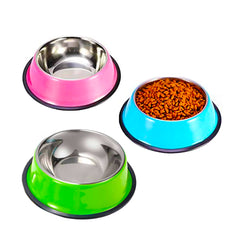 Anti-skid Pet Feeder Candy Colors Stainless Steel Pet Cat Water Food Bowl