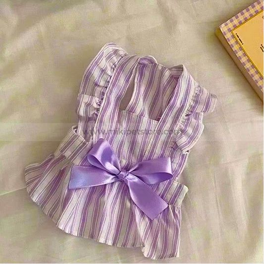 Striped Pet Dress – Lightweight Bow Skirt for Spring & Summer for Cat & Puppies