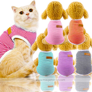 Striped Cotton Pet Vest with Teddy Bear Design