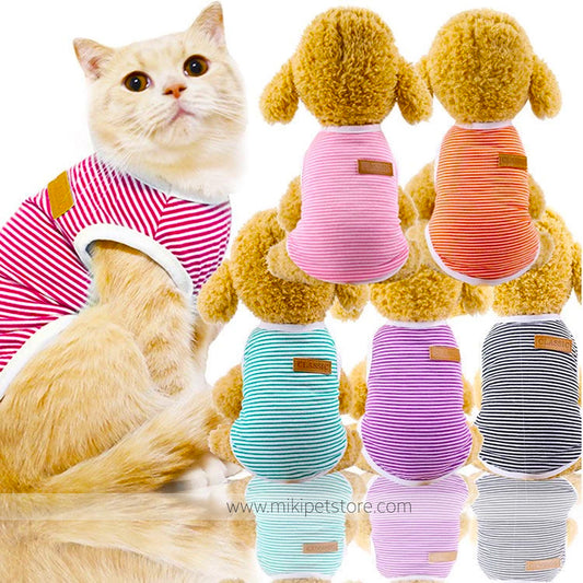Striped Cotton Pet Vest – Comfortable Summer Clothing for Dogs & Cats with Teddy Bear Design