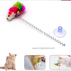 Elastic Spring Mouse Feather Toy – Interactive Plush Toy with Suction Cup for Cats