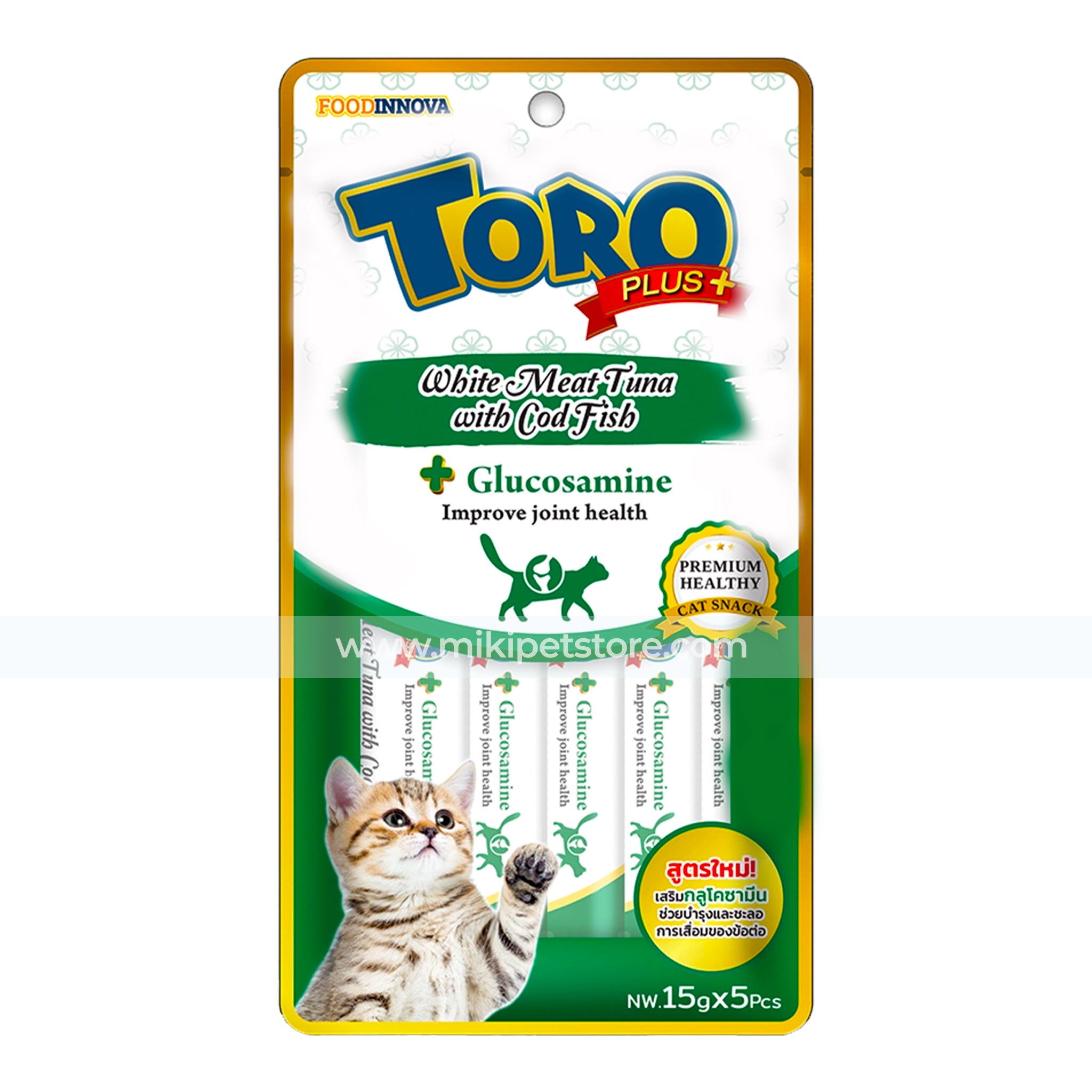 Toro Plus Cat Treat White Meat Tuna with Cod Fish 15g x 5pcs,toro plus Joint Health