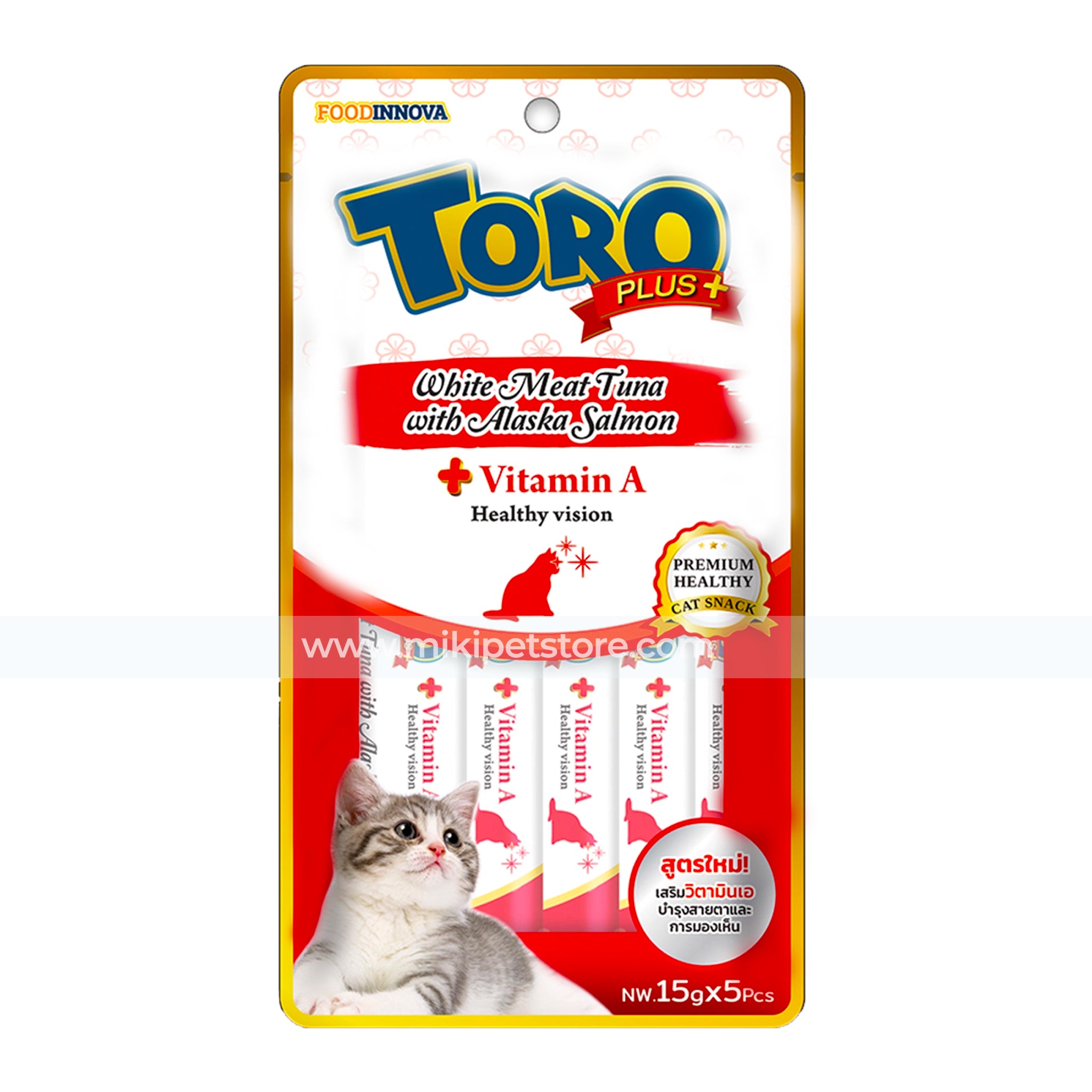 Toro Plus+ Cat Treat – White Meat Tuna with Alaska Salmon (15g x 5pcs),toro plus Vitamin A healthy version