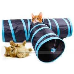 3-Way Collapsible Cat Tunnel – Interactive Play Tube with Peek Hole & Toy Ball
