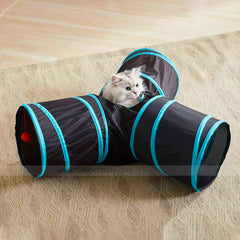 3-Way Collapsible Cat Tunnel – Interactive Play Tube with Peek Hole & Toy Ball