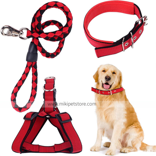 3-Piece No-Pull Dog Harness, Leash & Collar Set – Adjustable for Large & Extra-Large Dogs