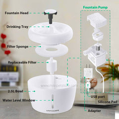 Apple-Style Cat Water Fountain – 2.5L Ultra-Quiet, LED Water Level Window, BPA-Free Automatic Drinking Fountain for Cats & Dogs