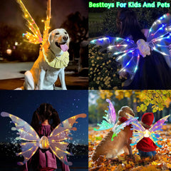 Electric Fairy Wings Costume – Light Up Butterfly Wings for Humans & Pets, LED Magic Wings for Medium/Large Dogs