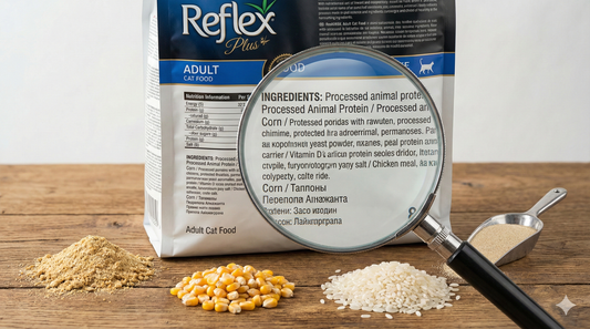 An analysis of the Reflex cat food ingredients label under a magnifying glass