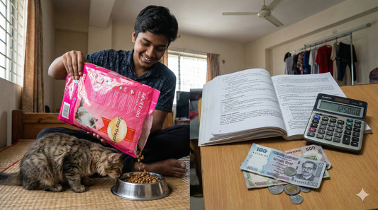 A budget-conscious student in Dhaka feeding their cat