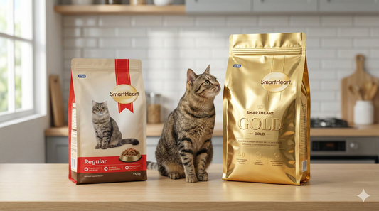 Side-by-side comparison of metallic SmartHeart Gold packaging vs. regular bag for SmartHeart Gold review.
