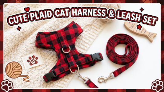 Cute Plaid Cat Harness & Leash Set 2026