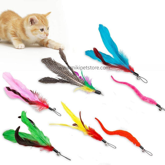Cat Feather Toy 2 Retractable Cat Feather Wand – Interactive Teaser Toy with 10 Colorful Feathers