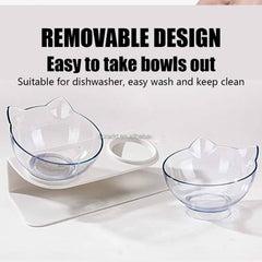Double Elevated Cat Bowls with Neck Guard Stand 15 Degree Tilt Rounded Design Small Dogs Cats Raised Pet Food Water Feeder Bowl