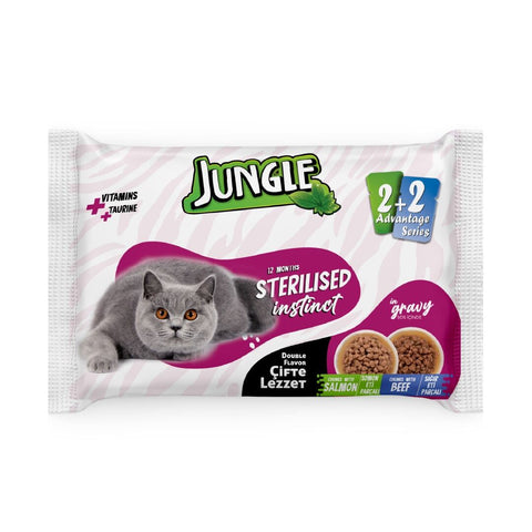Jungle Adult Sterelised Cat Wet Food Double Flavor Salmon and Beef 4x100g