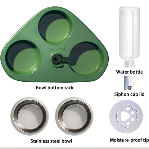 Gravity Water & Double Food Bowl Set 500ml Stainless Steel Pet Feeder