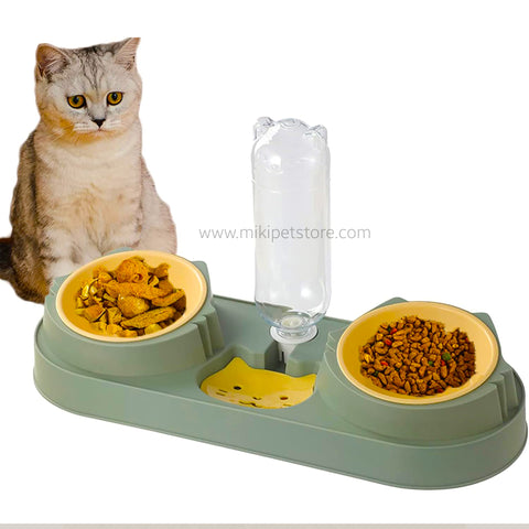 3 in 1 stainless steel Gravity Water & Double Food Bowl Set