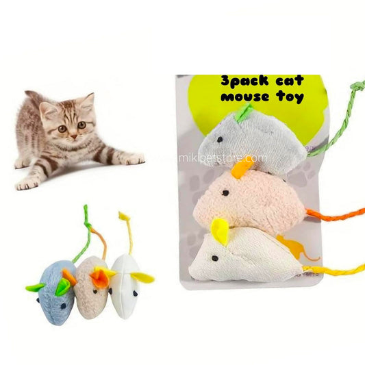 Interactive Plush Fur Mouse Cat Toy Set – 3pcs