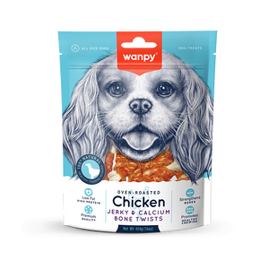 Wanpy Oven Roasted Dog Treat Chicken Jerky & Calcium Bone Twists 100gm