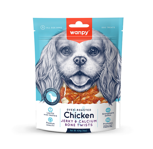 Wanpy Oven Roasted Dog Treat Chicken Jerky & Calcium Bone Twists 100gm