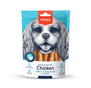 Wanpy Oven Roasted Dog Treat Chicken Jerky & Rawhide Twists 100gm