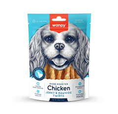 Wanpy Oven Roasted Dog Treat Chicken Jerky & Rawhide Twists 100gm