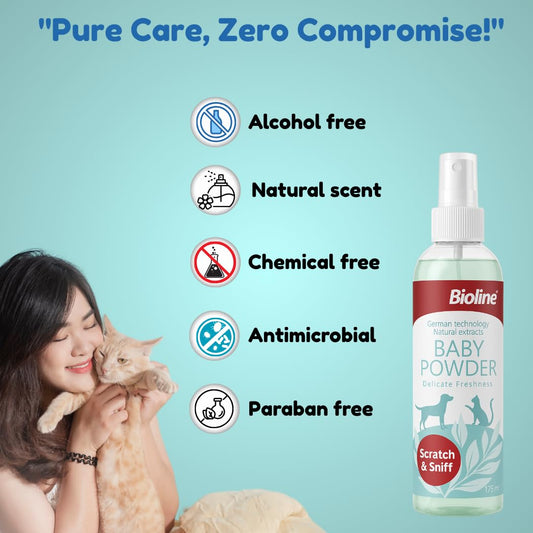 Bioline Pet Perfume Baby Powder Flavor  Cats & Dogs Perfume 118ml